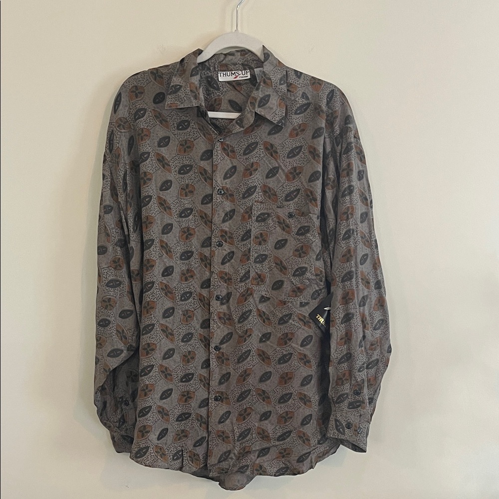 Vintage Thums Up Silk Button Down Shirt Geometric Jeetish Autumn 70s Retro Disco